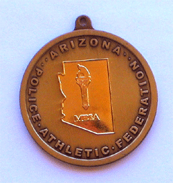 AZ Police ATh Fed Medal Gold w/raised Gold Mesa Torch - Military Patches and Pins