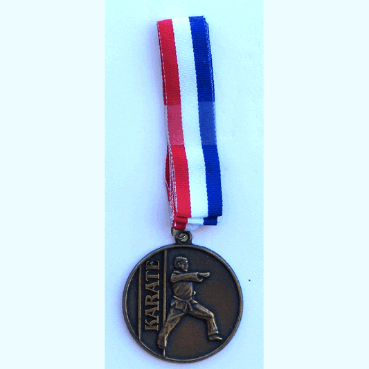 Karate Medal w/Ribbon/Gold - Military Patches and Pins