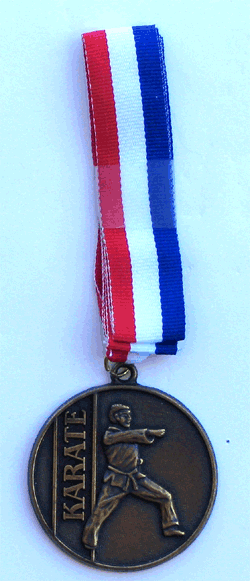 Karate Medal w/Ribbon/Gold - Military Patches and Pins