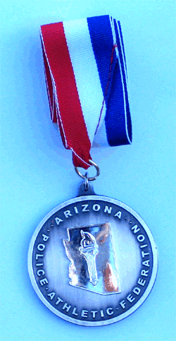 Silver AZ. Police Ath. Fed Medal w/Silver Raised Torch - Military Patches and Pins